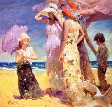 Parapluie Seaside Pino Daeni belle dame femme Peinture à l'huile